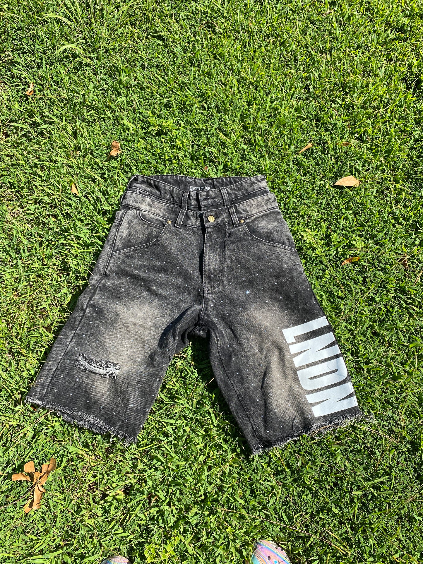 “LNDN” RHINESTONE JORTS