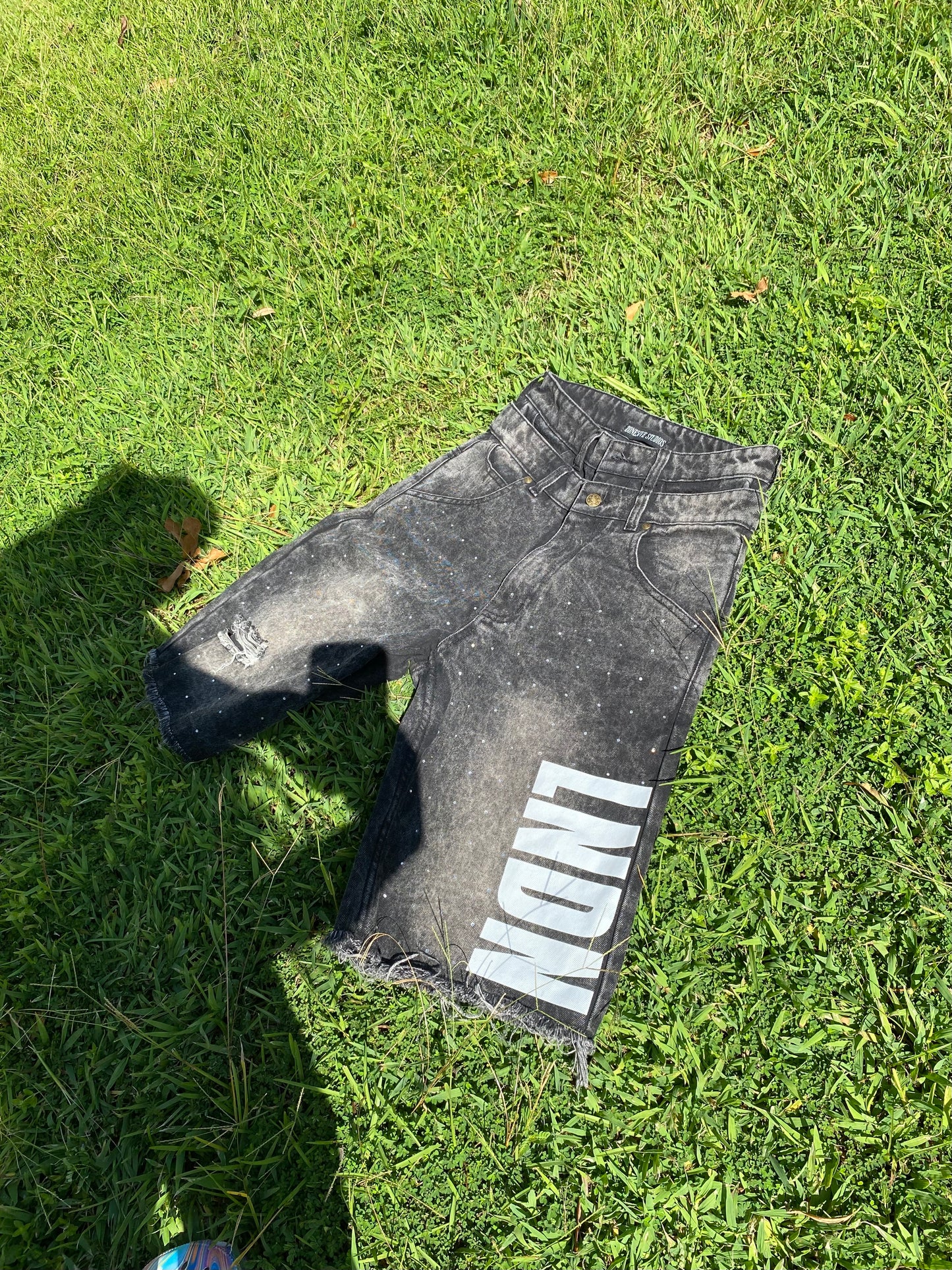 “LNDN” RHINESTONE JORTS